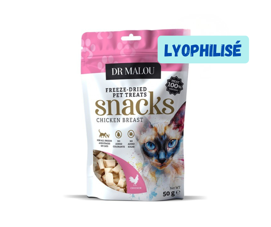 Dr Malou Poitrine de poulet lyophilisée 50 gr – Friandises pour chat